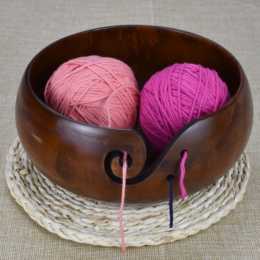 Деревянная круглая шерстяная миска Органайзер вязаная крючком для хранения