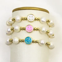 10 pieces handmade gold bead bracelet enamel face charms pearls bracelet accessories bracelets for women jewelry 9915