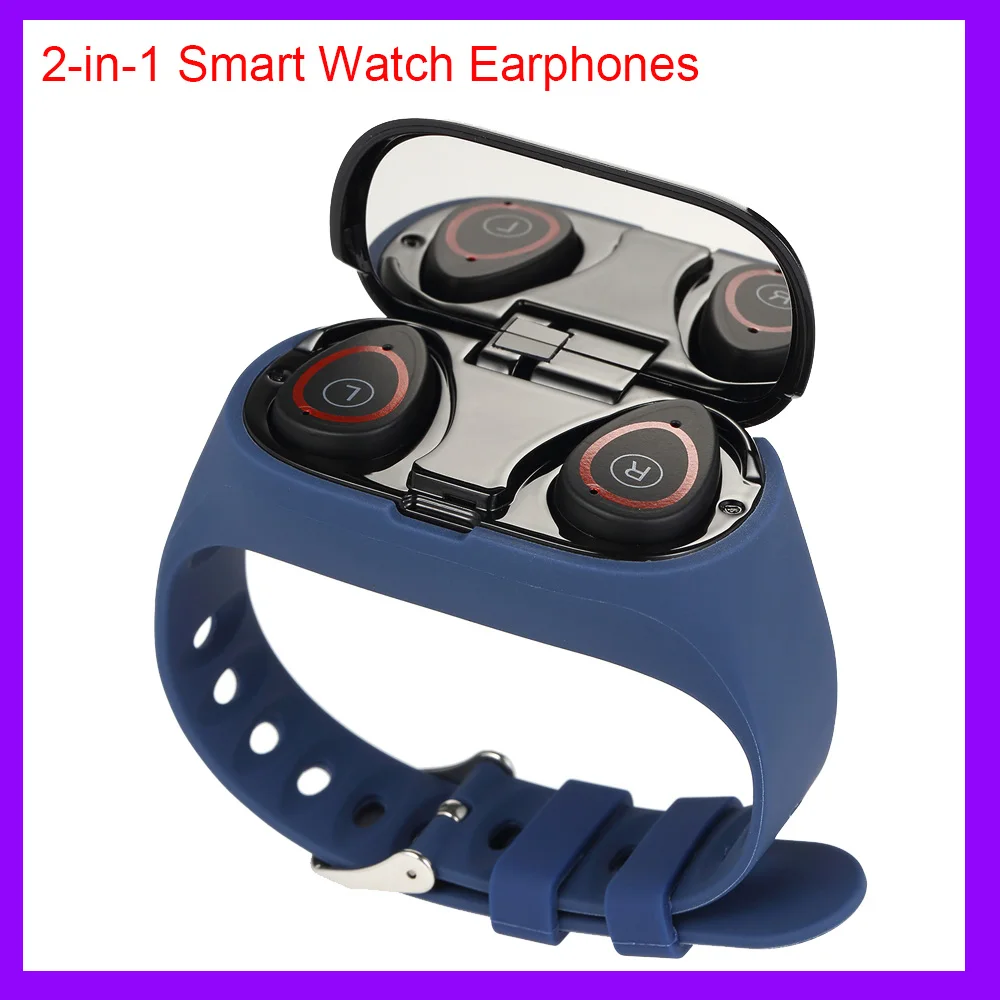 

2-en-1 montre intelligente hommes sans fil Bluetooth 5.0 écouteurs Fitness Bracelet Tracker étapes fréquence cardiaque étanc