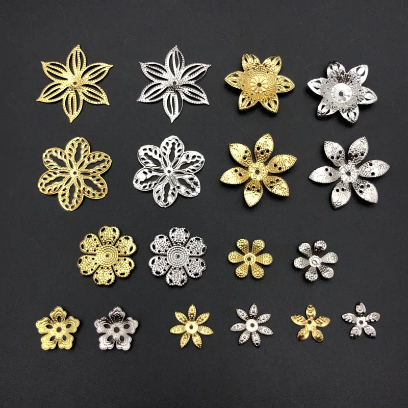 

20-50Pcs Flower Filigree Wraps Connectors Metal Crafts Gift Hair Jewelry Accessories Ancient Fashion Decorative Findings
