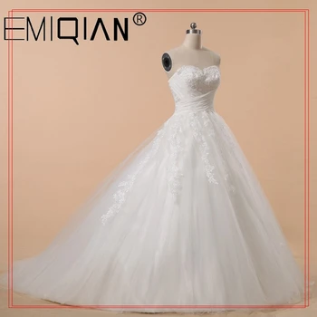 Strapless Ball Gown Appliqued Bridal Wedding Dresses, Robe de Mariee Real Photos Sweetheart Tulle Bridal Gown Plus Size