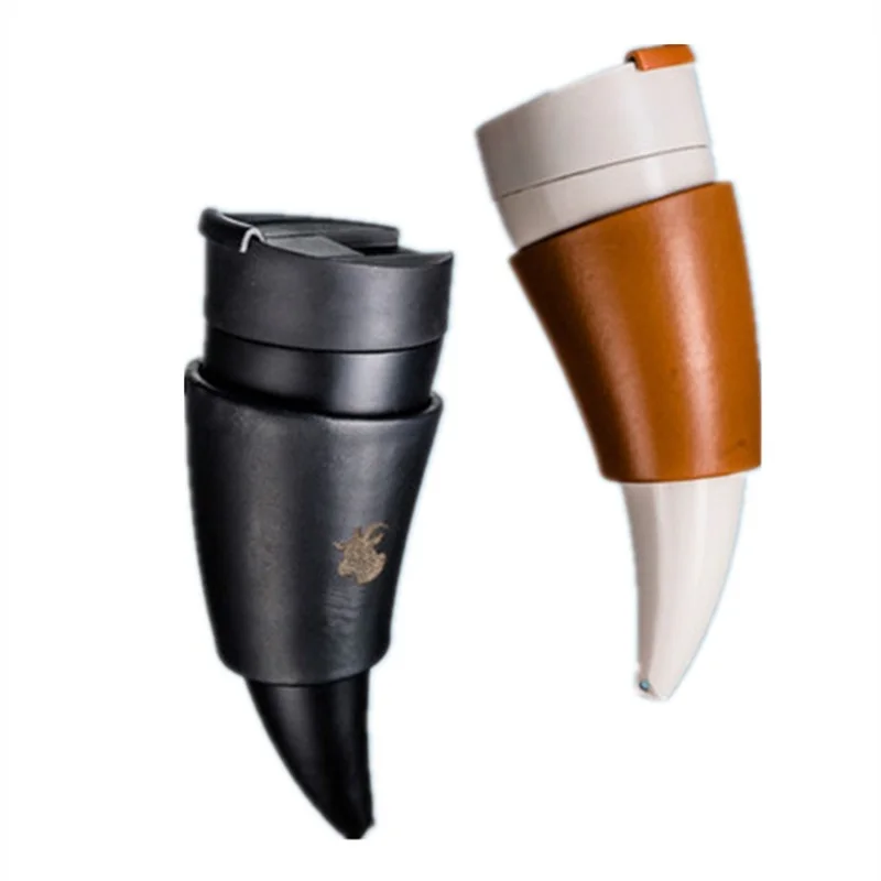 

Croissant coffee cup milk cup water cup American two-color stainless steel liner portable with lid with bracket couple with rope