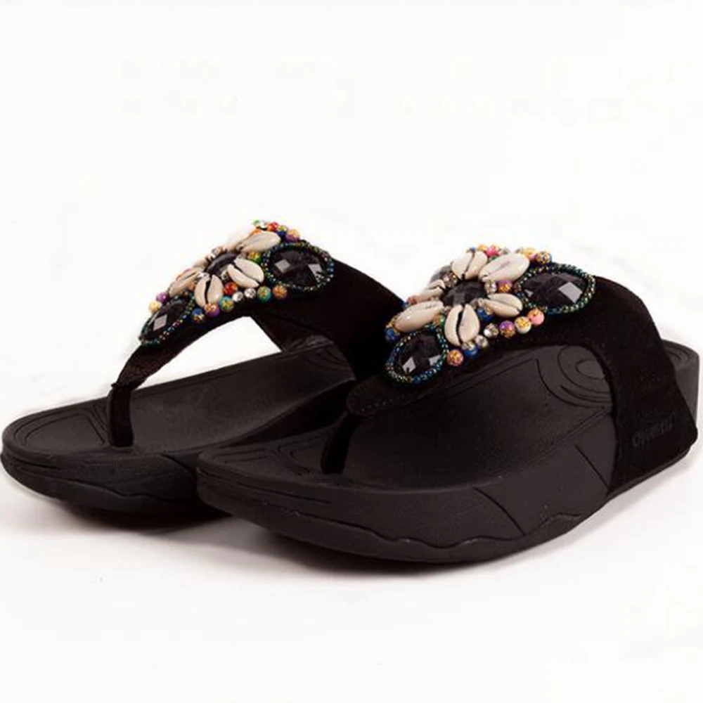 Новинка летние женские шлепанцы тапочки со стразами женская обувь на танкетке