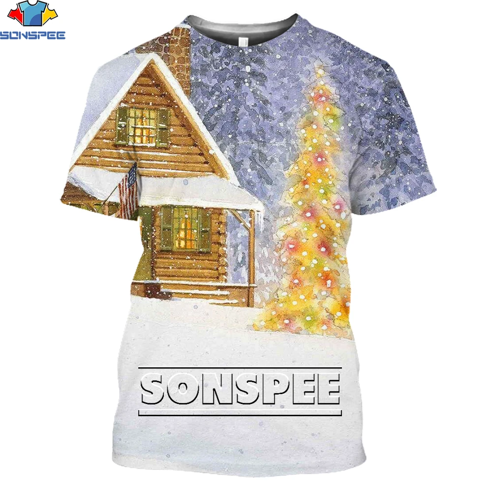 

SONSPEE 2021 New Men's T-shirt Christmas Print Christmas Tree Casual Harajuku Street Funny Loose Oversized Tops