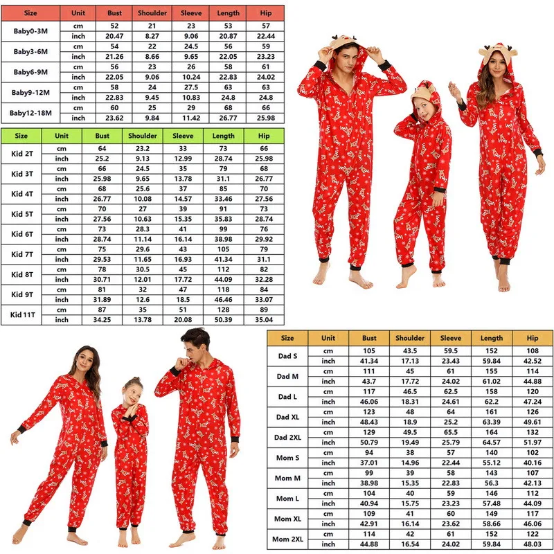 

Christmas Pajamas Family Matching Pajamas Jumpsuits Women Men Kids Red Print Pajamas Pajamas Wear Turban Zipper Clothing 2021