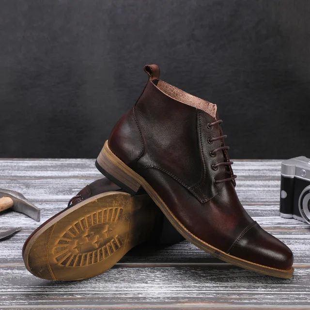 Ботинки мужские из натуральной кожи винтажные броги обувь ручной работы в