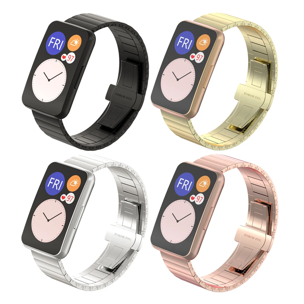 

For Huawei Watch Fit Strap Stainless Steel One Bead Metal watchband High Quality Women Men Band For Huawei Fit Smart Watch Strap