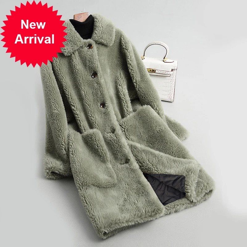 

Зимняя теплая женская шуба из натуральной шерсти, Женская длинная шуба из овечьей шерсти, большие размеры, A18117