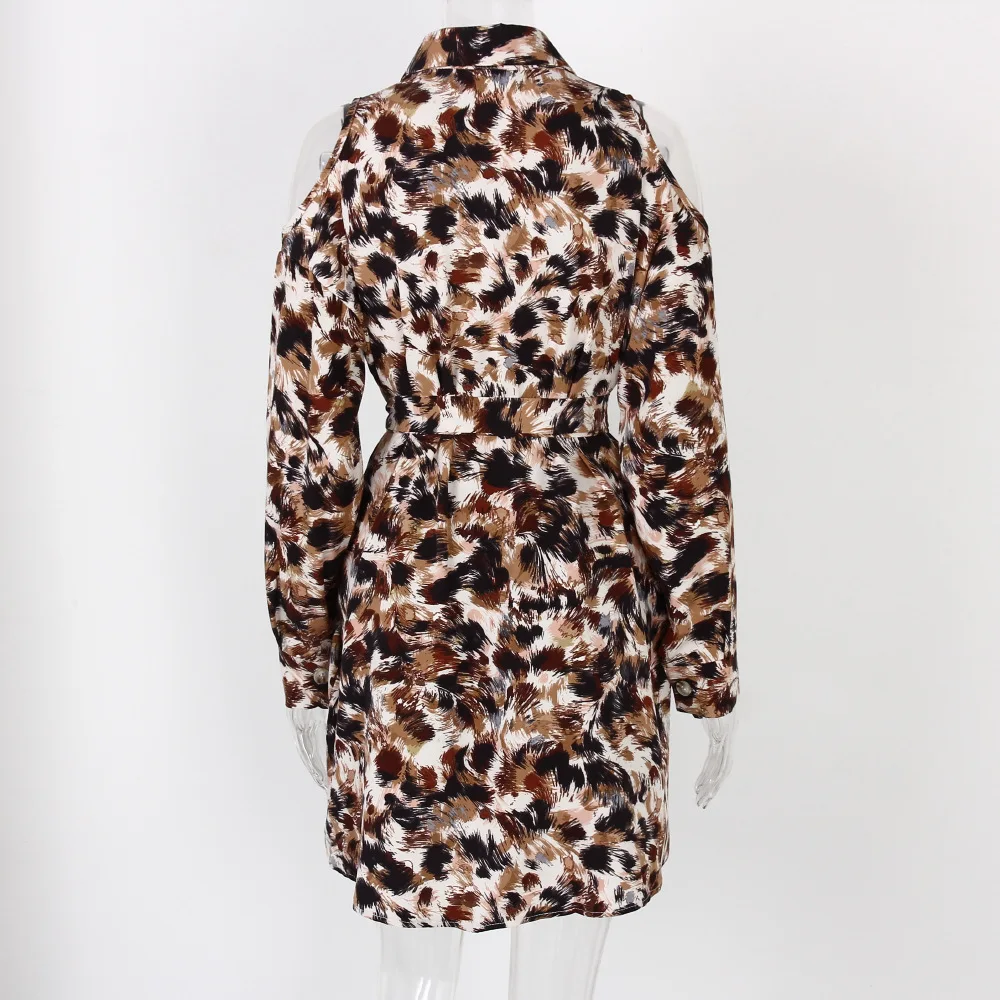 

2021 New Spring Autumn Ladies Mini Shirt Dress Sexy Off Shoulder Female Leopard Long Sleeve Women Dress Vintage Office Dresses