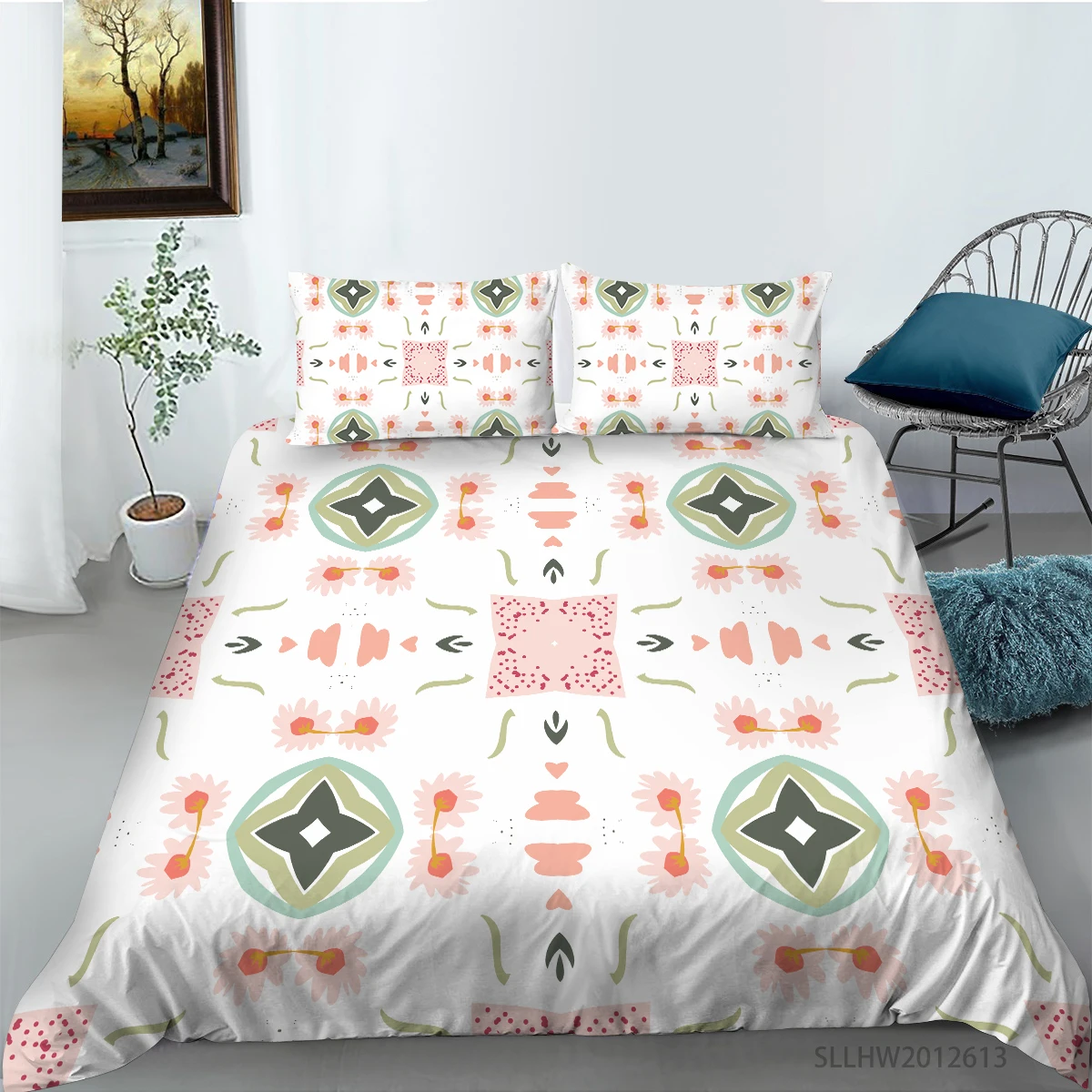

Hot sale White Bohemian Printing Bedding set Quilt cover with pillowcases Twin Queen King Size Comforter Cover soft Bedclothes