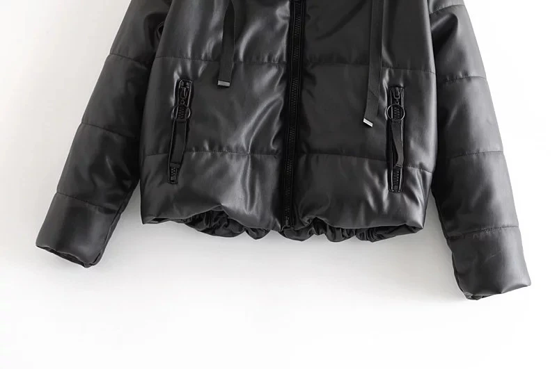 Модные черные парки из искусственной кожи женская зимняя куртка уличная одежда