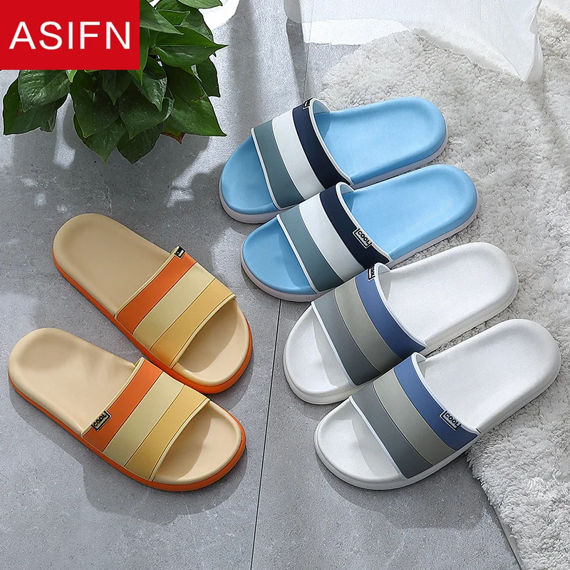 

ASIFN Beach Flip Flops Men Slippers Cool Print Stripe Thick Bottom Indoor Bath Slides Casual Platform Women Men's Shoes Outdoor