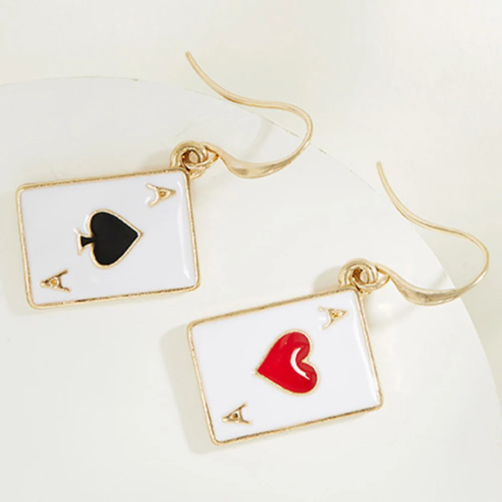 Женские медные сережки в виде игральных карт простые серьги с красным сердцем и