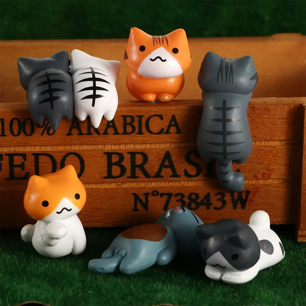 5Pcs/Set Cute Cartoon Lazy Cats For Micro Landscape Kitten Landscape Figurines Home Garden Decorations Random Color