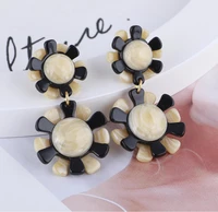 retro black white sun flower double layer flower fashion personality earrings for women charm resin sweet classic eardrop