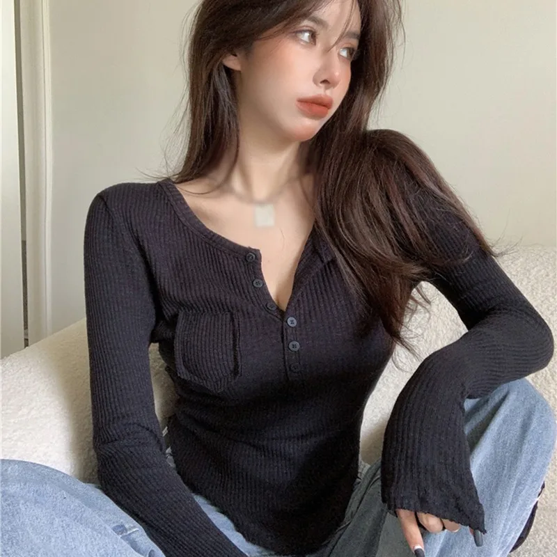 

Women T-Shirts V Neck Short Tight-fitting Bottoming T Shirt Female Long Sleeve Casual Thin Sunscreen Tee Shirt