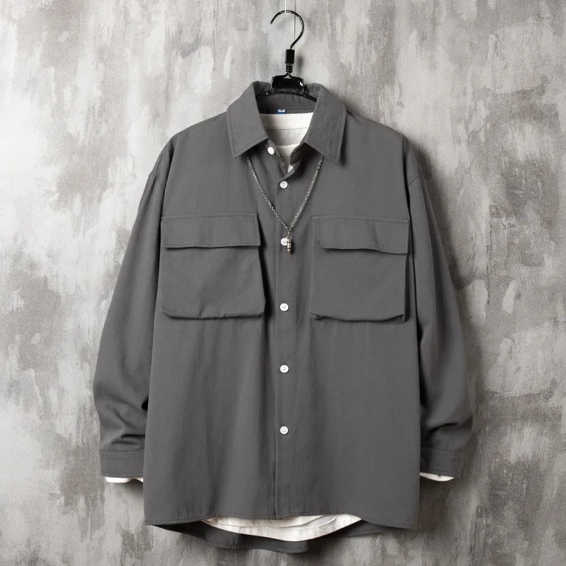 

2021 New Spring And Autumn Casual Long-Sleeved Tooling Shirt Men's Tide Brand Japanese Loose Three-Dimensional Pocket Cotton Top