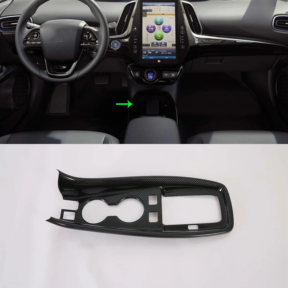 

New Arrival Car Accessories Interior Decorative ABS Black Carbon Fiber Front Water Cup Cover For Toyota Prius 2019