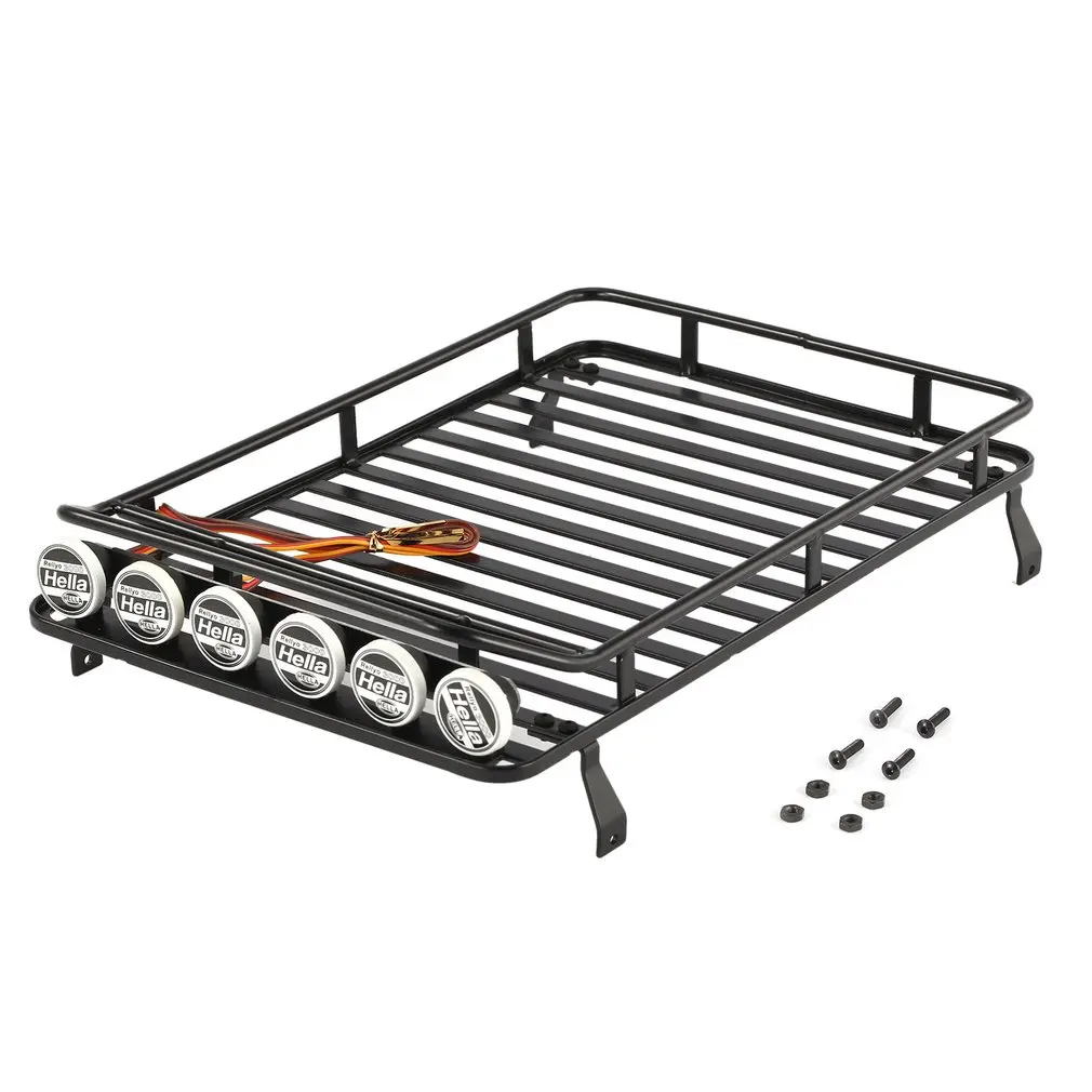 

Hot! Metal Roof Rack Luggage Carrier With 6 LED Lights Bar For RC 1/10 4WD Car RC Crawler Truck D90 Axial Jeep SCX10 90046 Parts