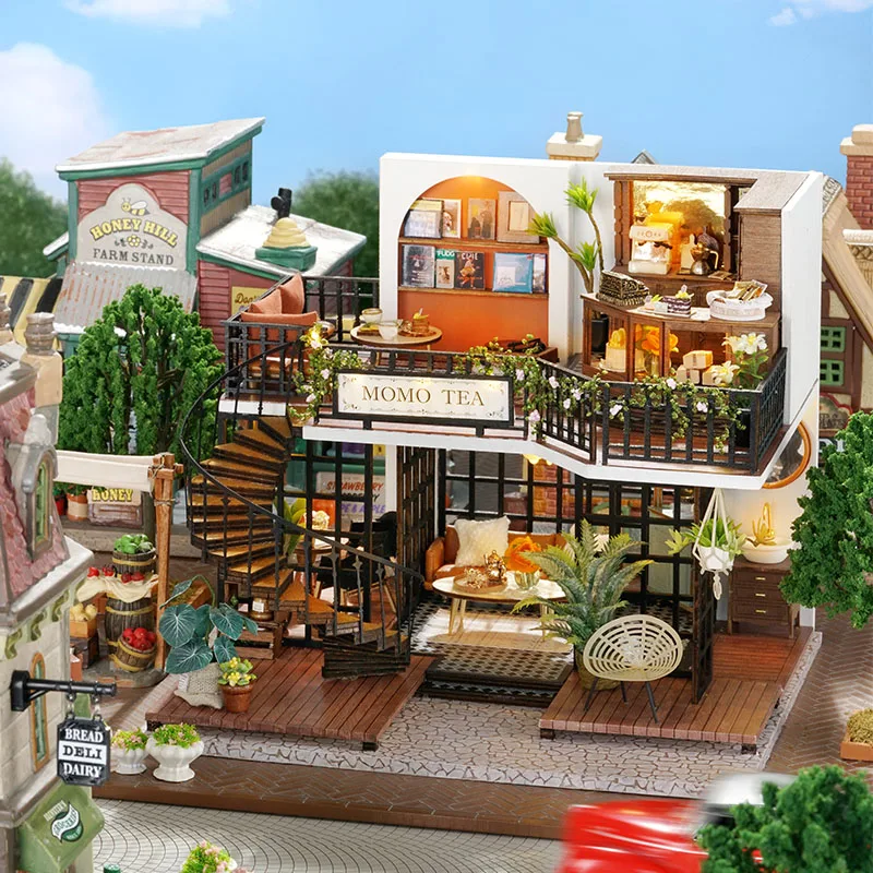 

Cutebee Mini DIY Dollhouse Wooden Doll House Miniatures Kit with Lights Dollhouse Furniture Accessories Toys for Children Gifts