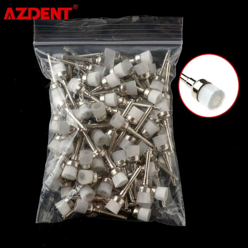 100pcsBox AZDENT Dental Nylon Polishing Brushes Bowl Flat Shape Latch Type RA Single Use