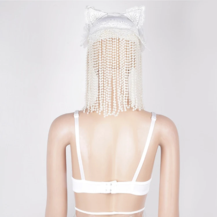 

Bar Club Party Show Sexy Stage Wear Women DJ Singer Dancer Nightclub Performance Costume White Beading Bikini Lace Skirt Outfits