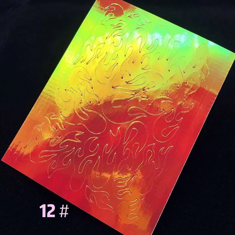 Pattern 12 Голографический огонь пламя винил для ногтей 3D стикер полые наклейки-трафарет AB огонь на маникюрные наклейки-трафарет украшения для ногтей - Цвет: Pattern 12