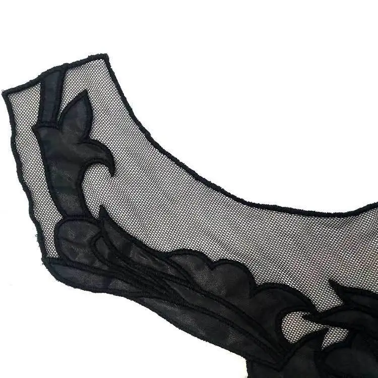 Искусственная кожа черные вышитые цветы кружевной воротник отделка бюст