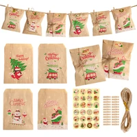 24sets advent calendar gift pouch merry christmas kraft paper bags santa fox snowman holiday party favor bags packing supplies