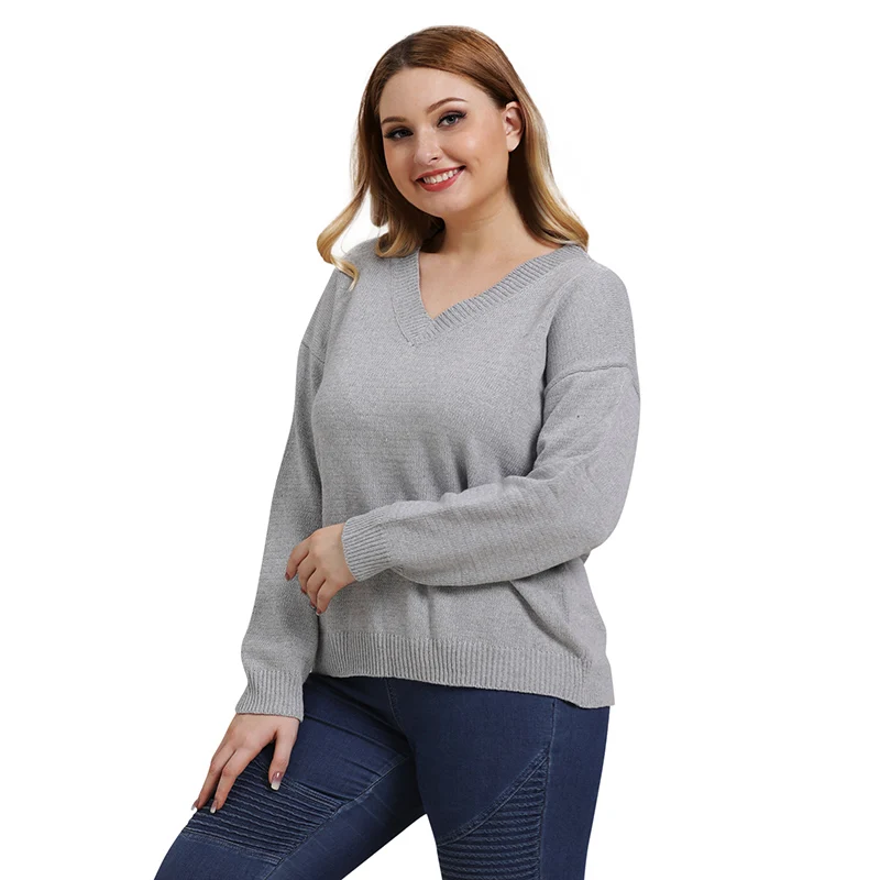 X 2019 Autumn Winter Large Size Loose Thin Section V-neck Knit Sweater Long-sleeved Pullover Women jersey mujer pull femme | Женская