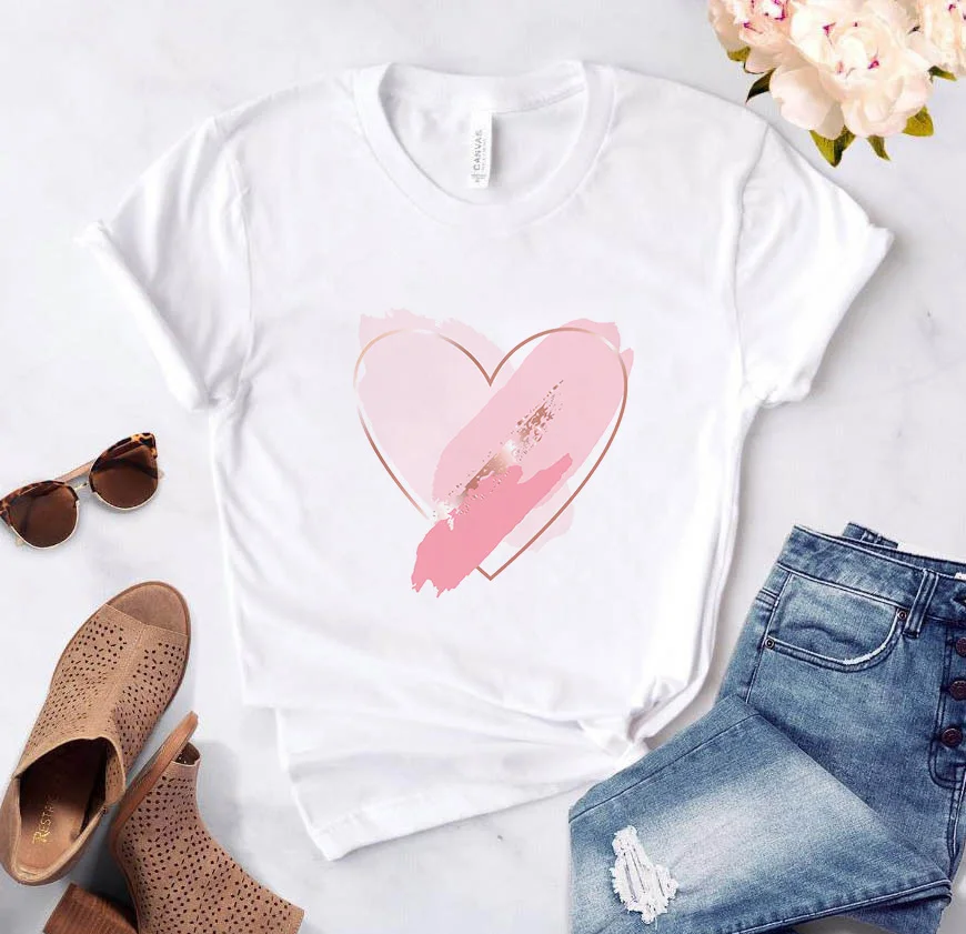 

Hot Summer Hipster Women T shirt Red Pink Black Heart Print T Shirt Female Harajuku Tee Shirts Love T-shirt Ladies Graphic To