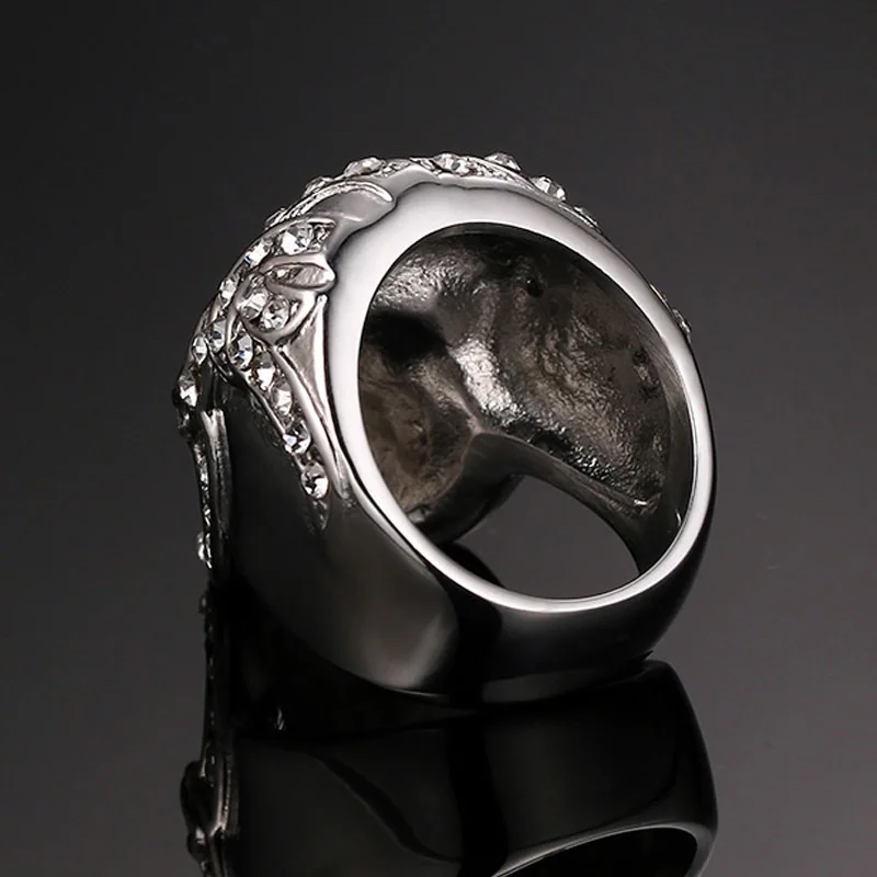 Серебряный кубический цирконий мужской череп, кольцо для панков Rock Jewerly