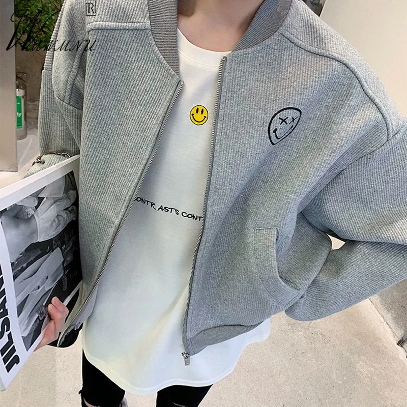 Женская Повседневная Свободная укороченная куртка Корейская куртка-бомбер со