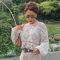 ardm fashion geometry hollow out o neck pull femme woman 2021 knitted sweater vintage long sleeve female pullovers chic tops