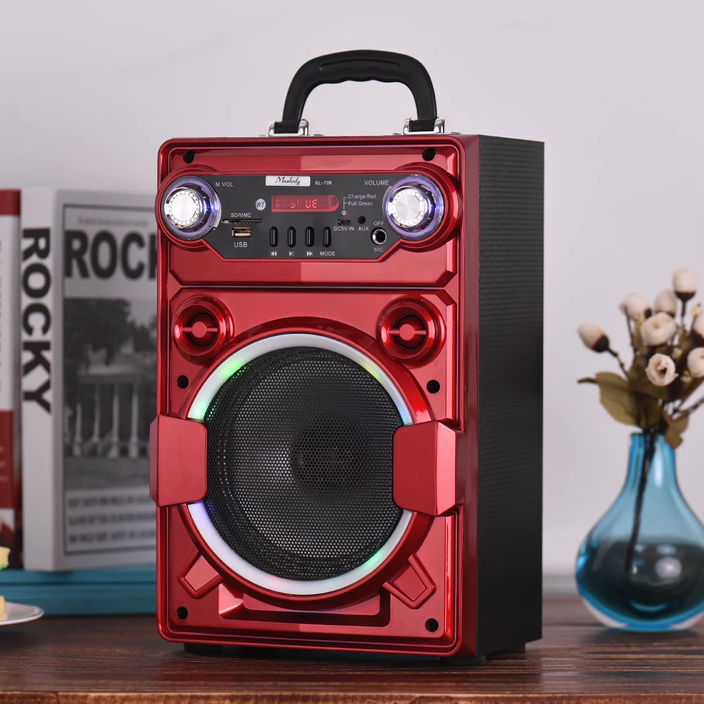 Muslady KL-709 портативный беспроводной BT динамик Красочный Светодиодный светильник Встроенный перезаряжаемый аккумулятор со слотом для карт памяти USB - Цвет: Красный