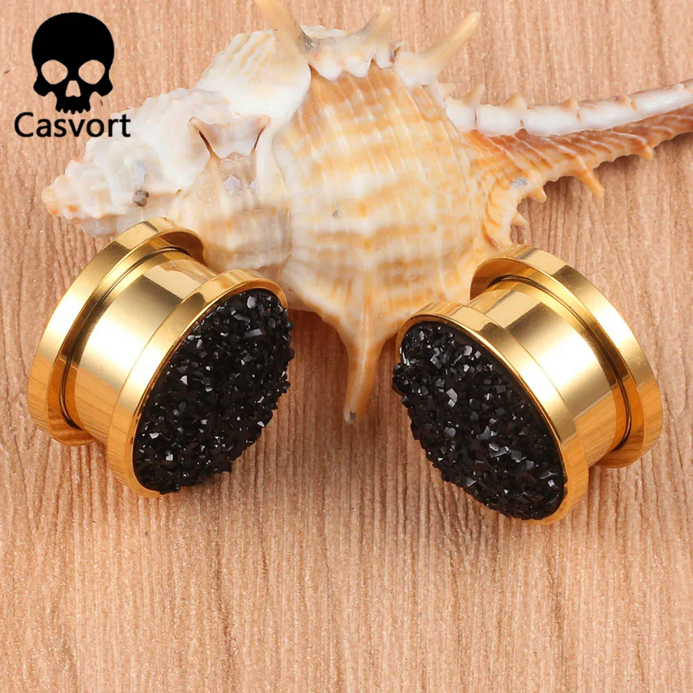 Casvort, 2 шт, Новое поступление, модные, смоляные, каменные, золотые, ушные пробки, туннель, ювелирные изделия для тела, пирсинг, ушные измерительные приборы, расширитель, пара, распродажа
