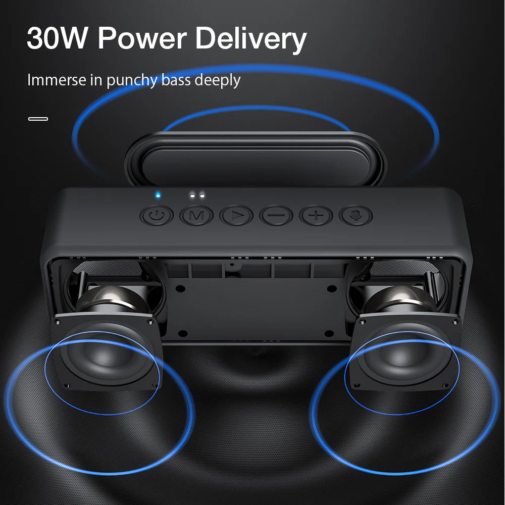 Фото Беспроводная колонка BlitzWolf 30 Вт, портативная bluetooth колонка, 3600 мАч, двойные драйверы, TWS стерео, IPX6, водонепроницаемая TF карта, AUX №3