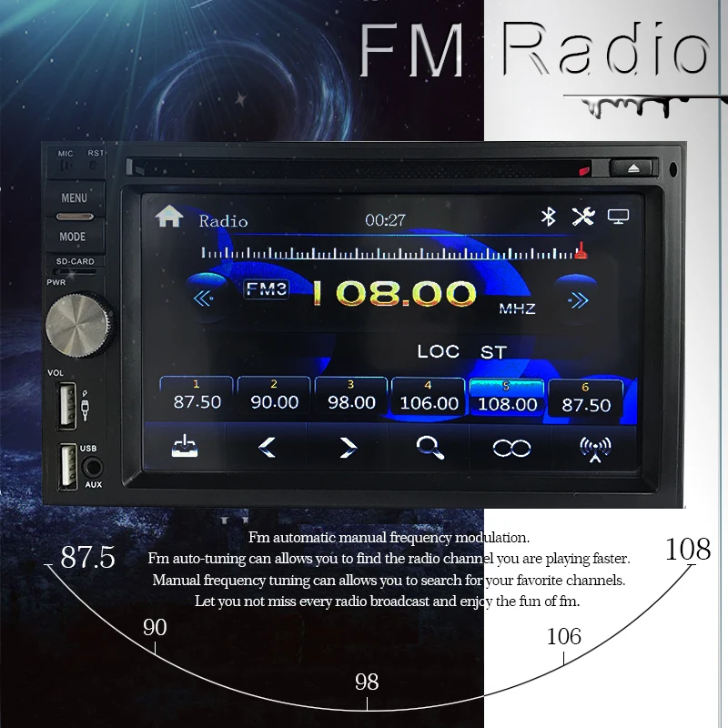 Автомобильный MP5-плеер Rdaio 2 Din 6 дюйма DVD AM Mirrorlink Bluetooth HD1080P формат видео поддержка