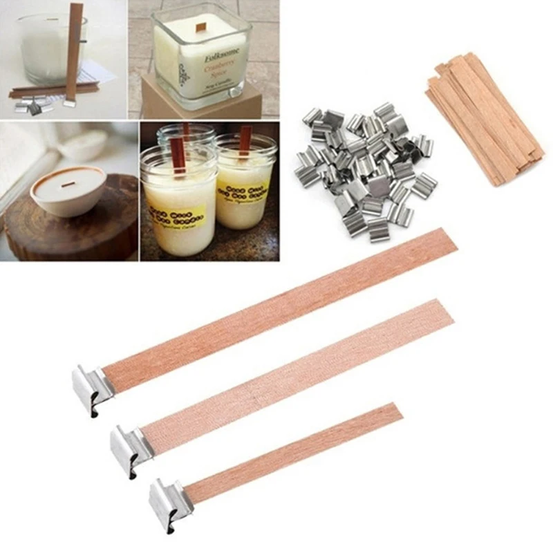 

100Pcs 13X130mm Natural Wood Candle Wicks with Sustainer Tab DIY Candle Making