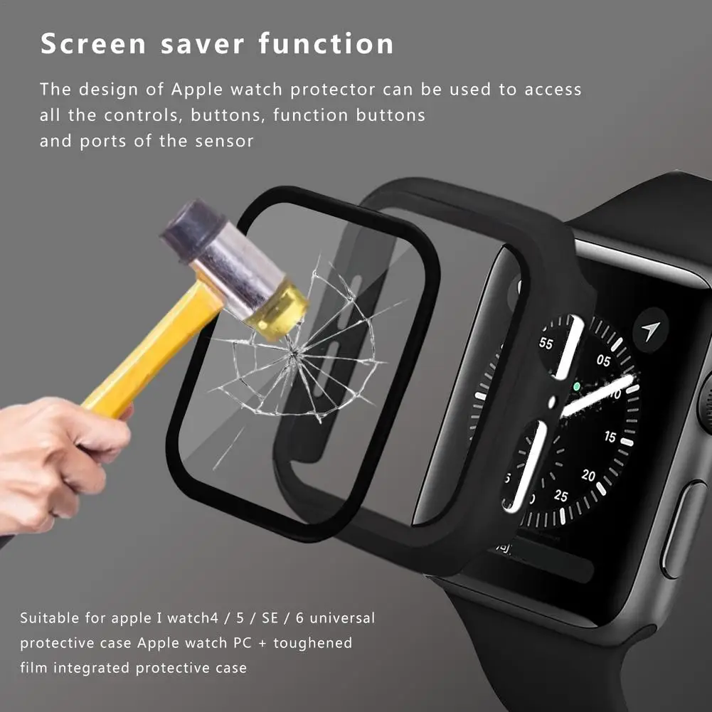

2 in 1 Smart Watch Case Bumper Frame Cover Screen Protective Glass for Apple Watch Series 6 5 4 SE 40mm Smartwatach Accessories