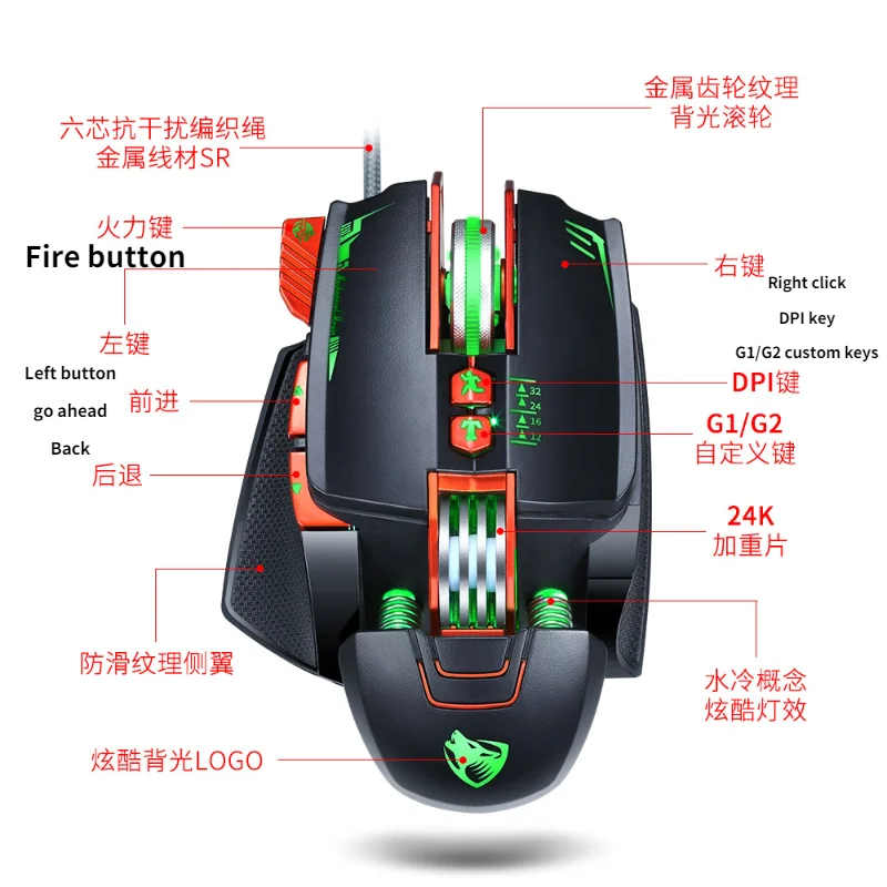 Профессиональная игровая мышь 8D 3200 точек/дюйм регулируемая Проводная оптическая