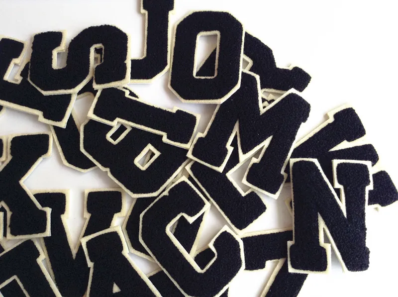 

Black English Letters Towel Embroidered Alphabet Patches For Clothing Bags Jacket Sew On Accessories DIY Name Patch Applique