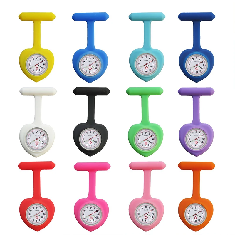 Peach Heart Nurse Watches Pocket Nuring Watch Medical Silicone Quartz Watches Heart Dial FOB Doctor Clock 5pcs