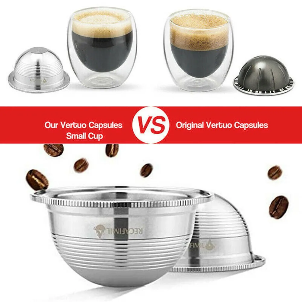 

Silver Coffee Filter Capsules Stainless Steel 230ML 58 * 30mm Accessory For Nespresso Vertuo