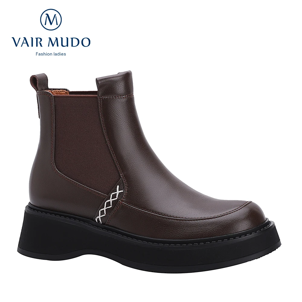 

Женские ботинки-мартинсы VAIR MUDO, черные, коричневые ботинки с круглым носком, осенне-зимняя лаконичная обувь, женские элегантные ботинки