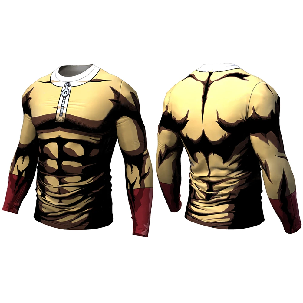 

Быстросохнущая Мужская футболка с 3D-принтом One Punch для бега, Мужская компрессионная футболка для бодибилдинга, футболка для похудения