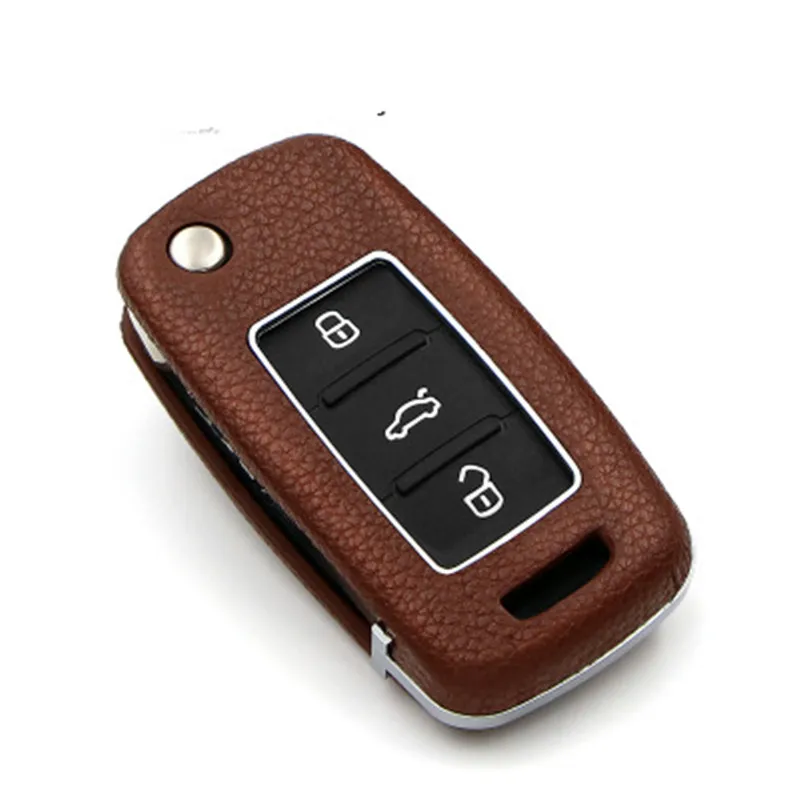 

Leather Flip Car Key Case for VW Volkswagen Polo Golf Passat Beetle Caddy T5 Up Eos Tiguan Seat For Skoda Remote Fob Cover