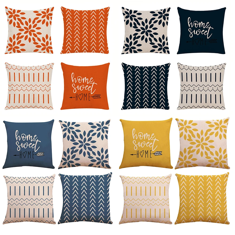 

4PCS 45X45CM Geometric Pillowcase Vintage Linen Fabric Cushion Cover Decorative Throw Pillow Cover For Bed Car Kussensloop