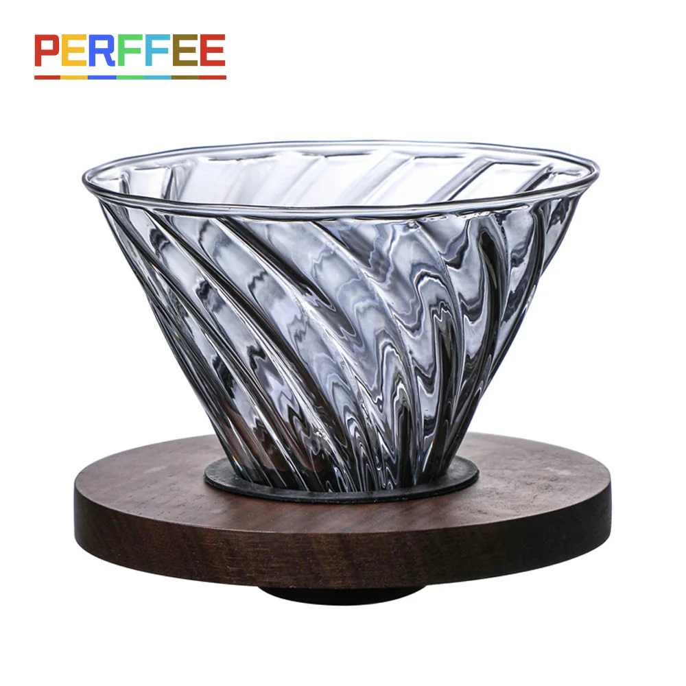 Набор для кофе Pour Over V02 Dripper, 600 мл, Стеклянная Воронка для кофе, капельная Кофеварка V60, фильтр, Пивоваренная чашка с деревянным держателем - изображение