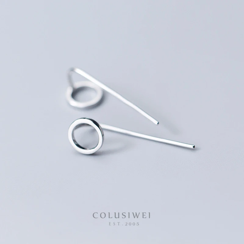 

Colusiwei Authentic 925 Sterling Silver Long Stud Earrings for Women Simple Geometric Round Female Jewelry Fashion Accessories